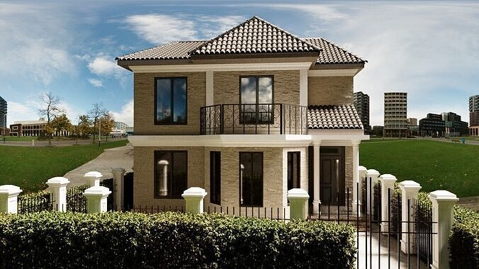modern house and natural 3D print model
