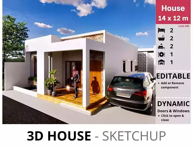 House 14x12m code 446- Sketchup 3D model 3D model 3D model
