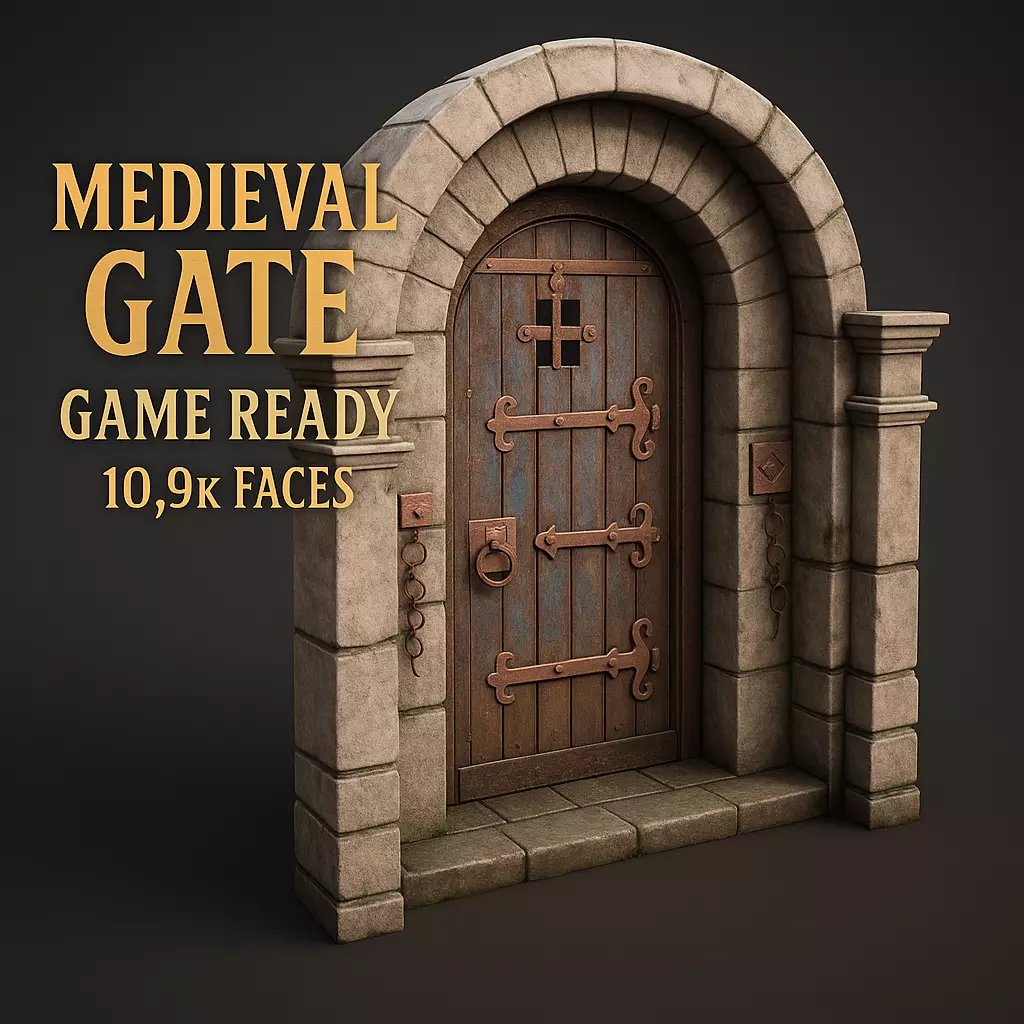 Medieval Gate - Game Ready Low-poly 3D model_0
