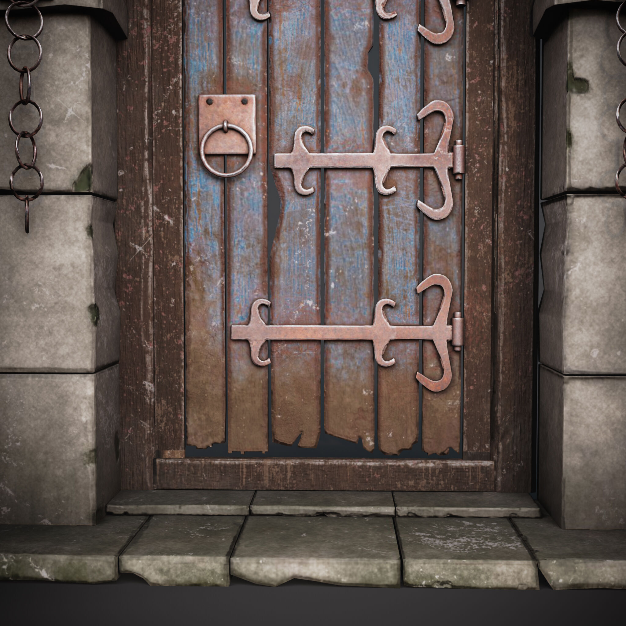 Medieval Gate - Game Ready Low-poly 3D model_7
