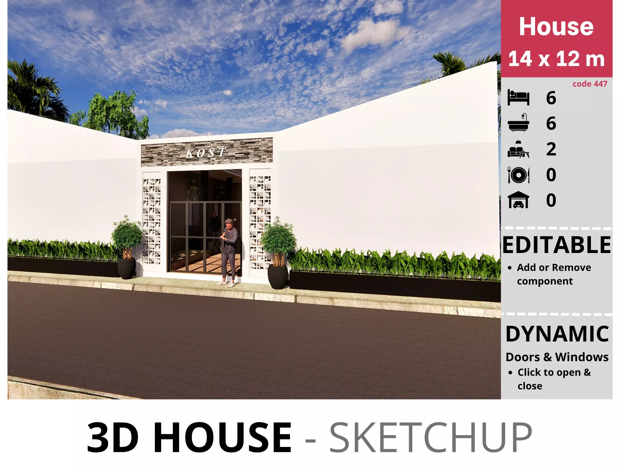 House 14x12m code 447- Sketchup 3D model 3D model 3D model