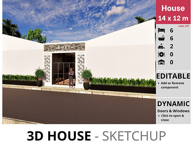 House 14x12m code 447- Sketchup 3D model 3D model 3D model