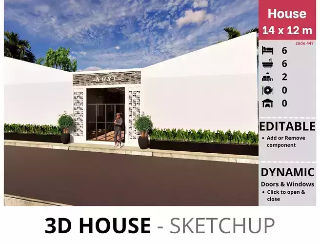 House 14x12m code 447- Sketchup 3D model 3D model
