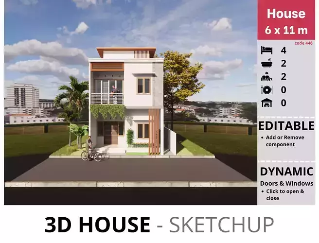 House 6x11m code 448- Sketchup 3D model 3D model