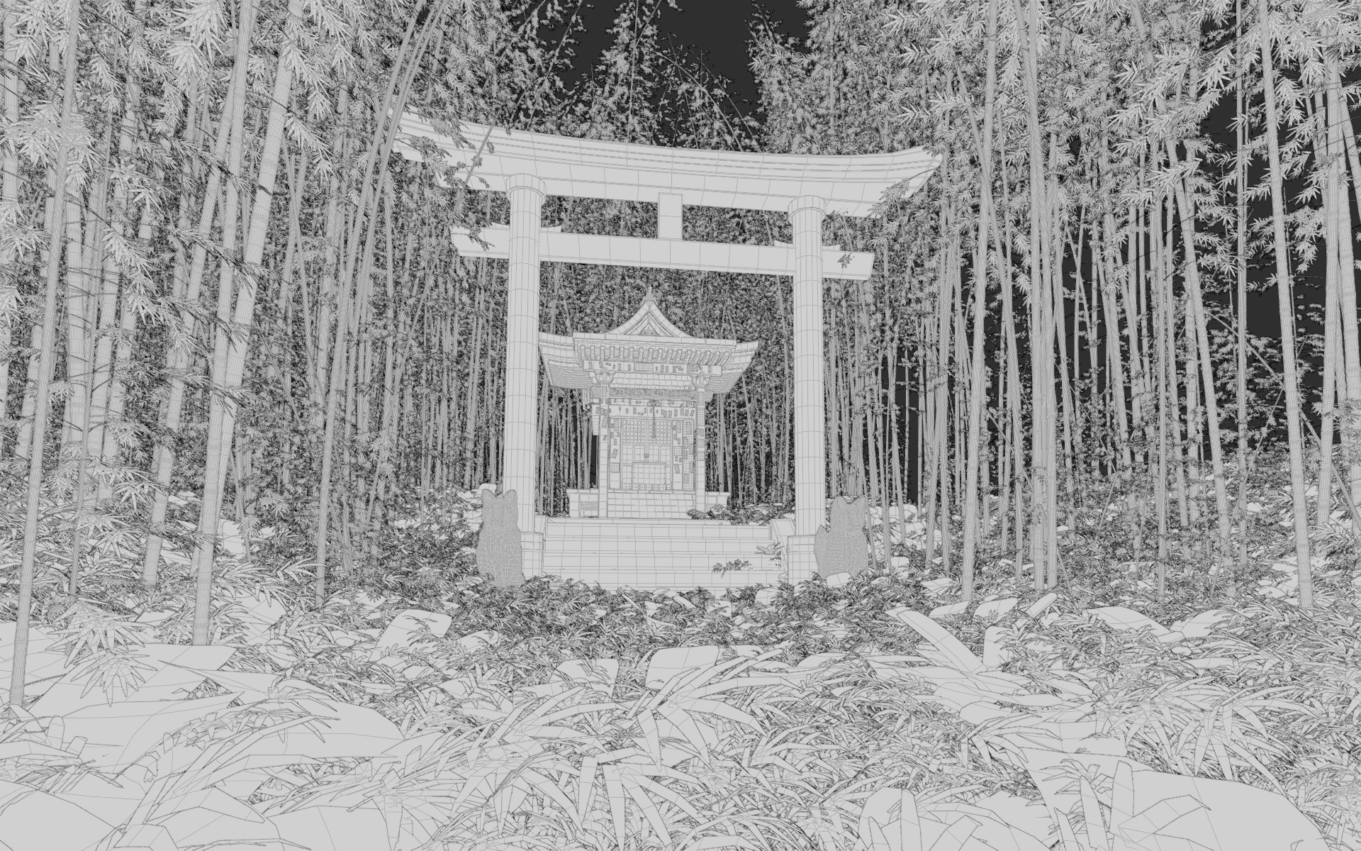 Bamboo Forest Shrine 3d Scene 3D model_19