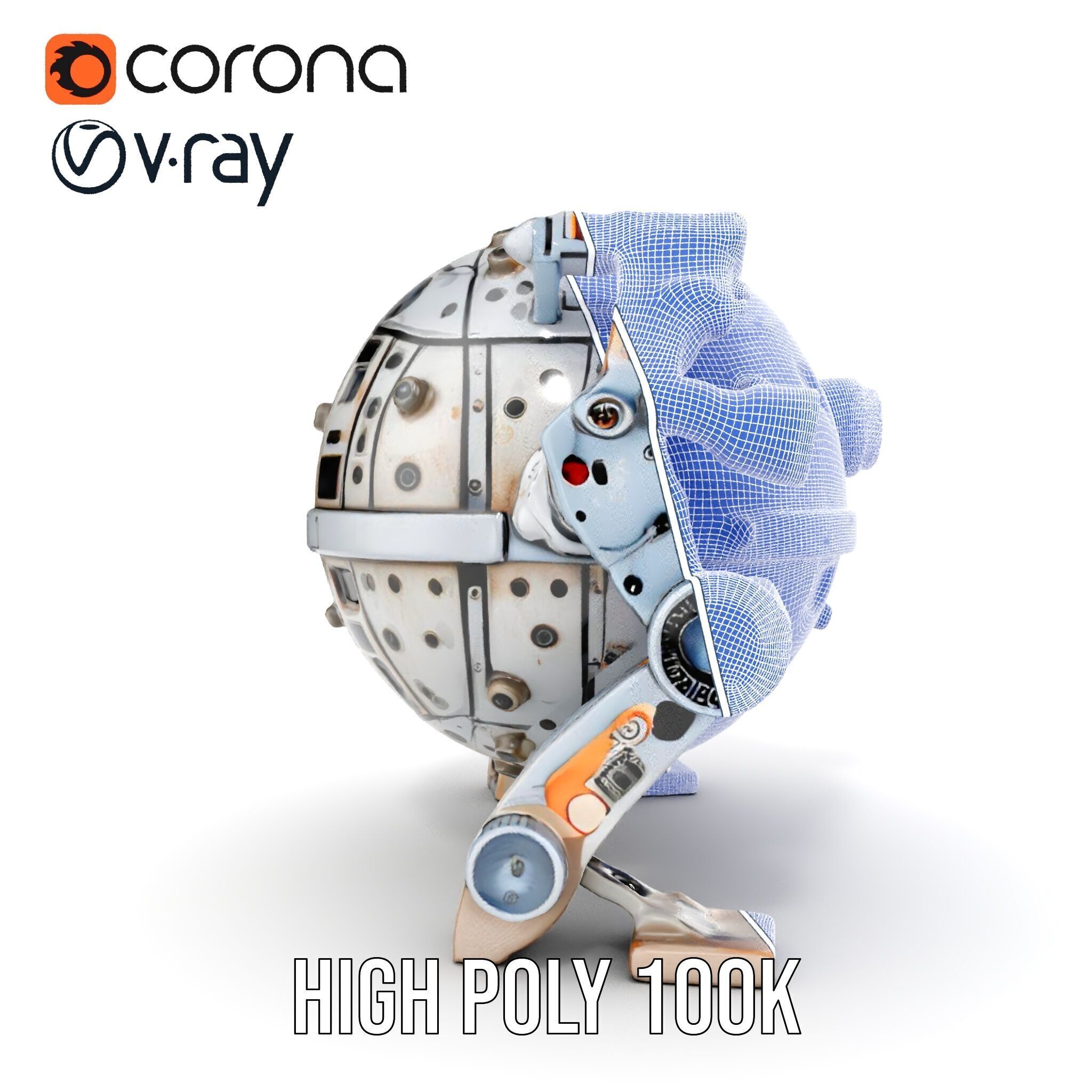 Futuristic Spherical Robot model pack Low-poly 3D model_37