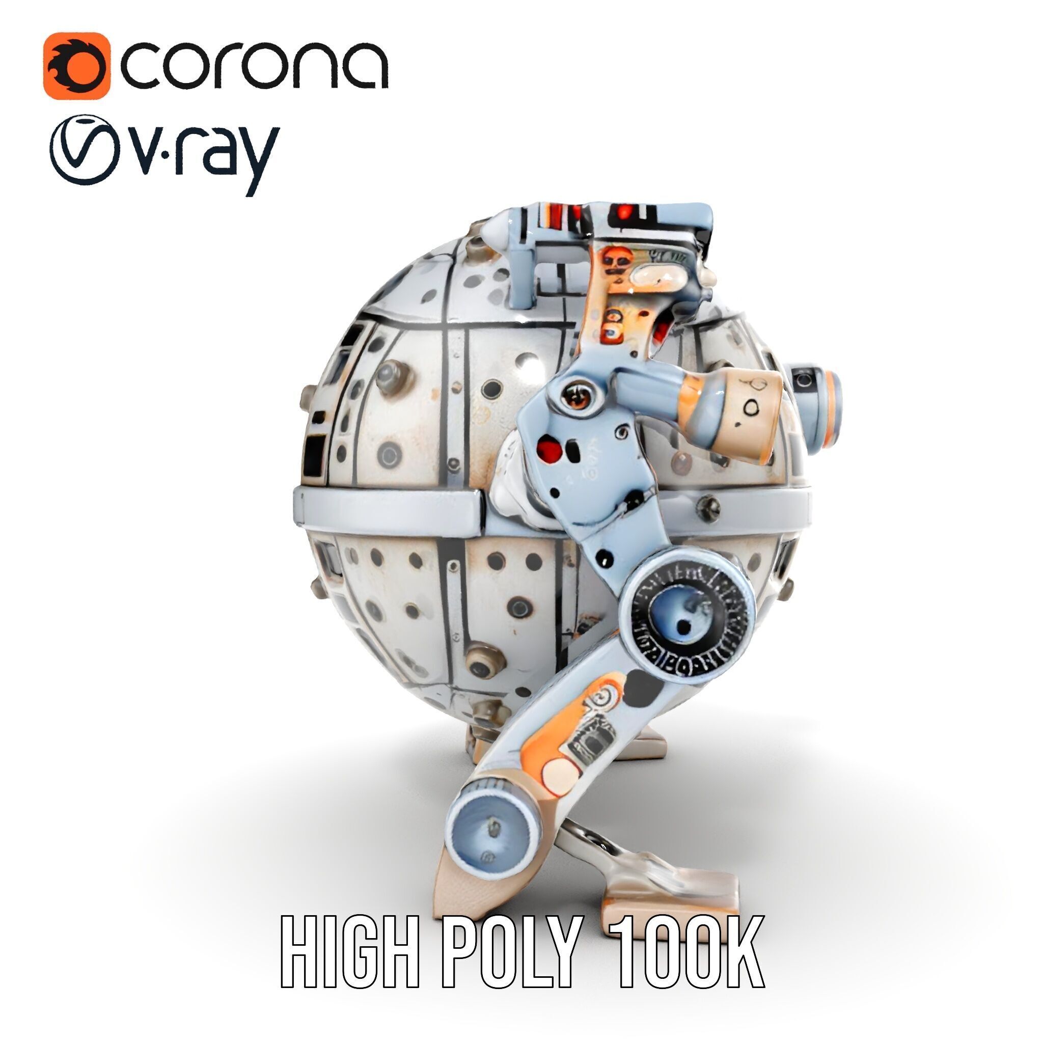 Futuristic Spherical Robot model pack Low-poly 3D model_31