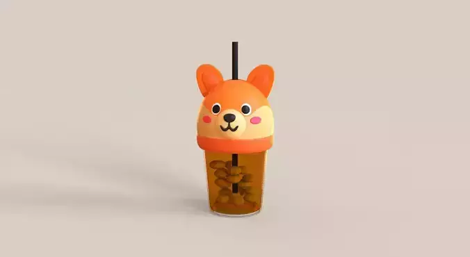 Low-Poly Fox Bubble Tea 02