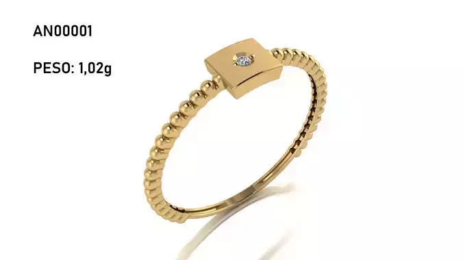 SQUARE RING WITH TINY BALLS ON SIDES