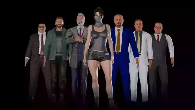 Mafia Gangsters Character Pack Low-poly 3D model
