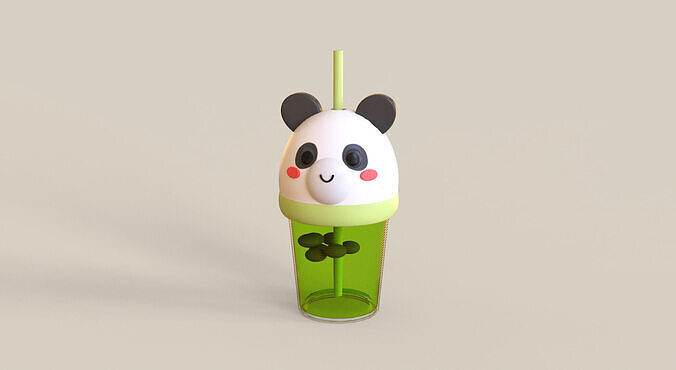 Low-Poly Panda Bubble Tea 02 Low-poly 3D model