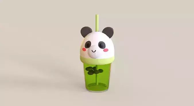 Low-Poly Panda Bubble Tea 02