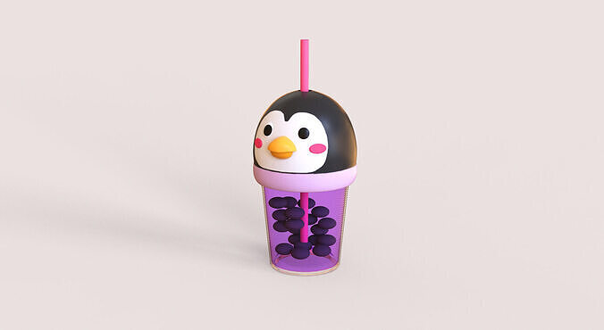 Low-Poly Penguins Bubble Tea 02 Low-poly 3D model
