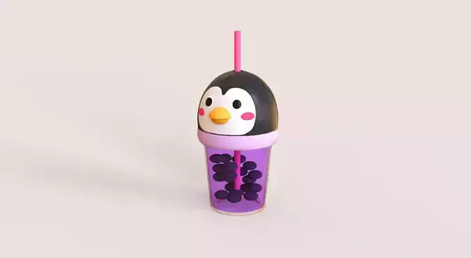Low-Poly Penguins Bubble Tea 02 Low-poly 3D model
