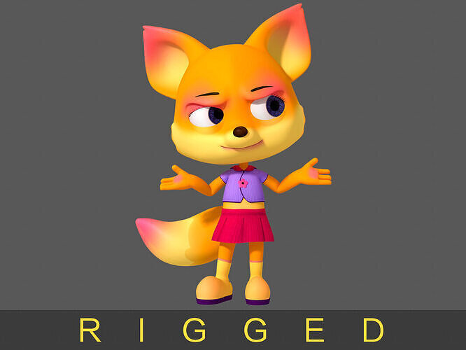 3d fox cartoon style 3D model