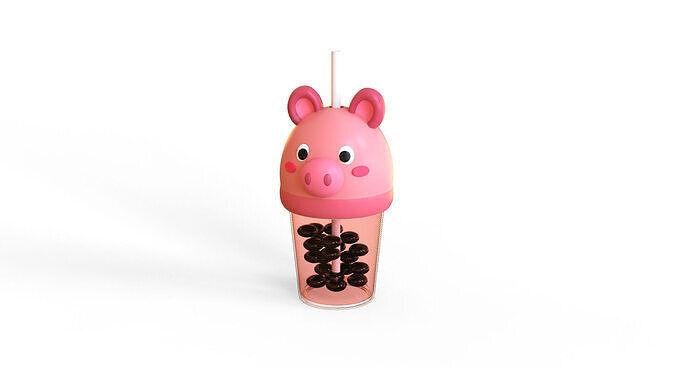 Low-Poly Pig Bubble Tea 02  Low-poly 3D model