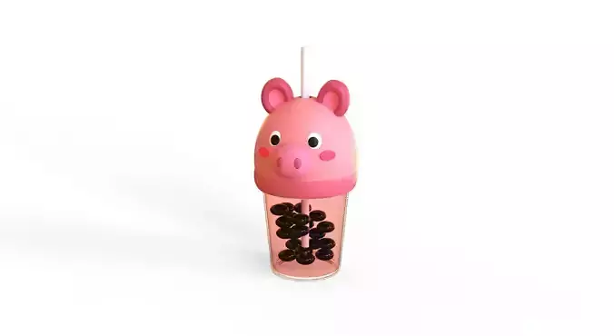 Low-Poly Pig Bubble Tea 02  Low-poly 3D model