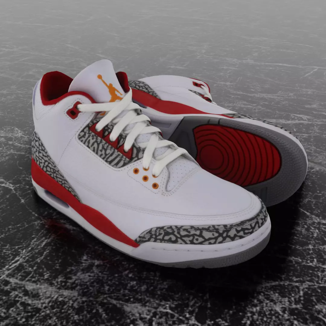 NIKE AIR JORDAN 3 CARDINAL RED 3D SHOES Low-poly 3D model