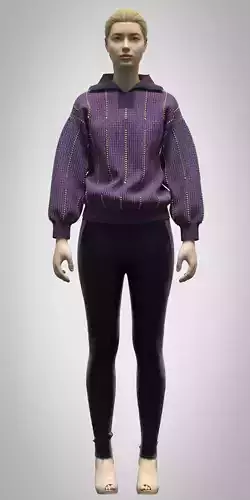 womens half zip tops sweatshirt rigged model Low-poly 3D model