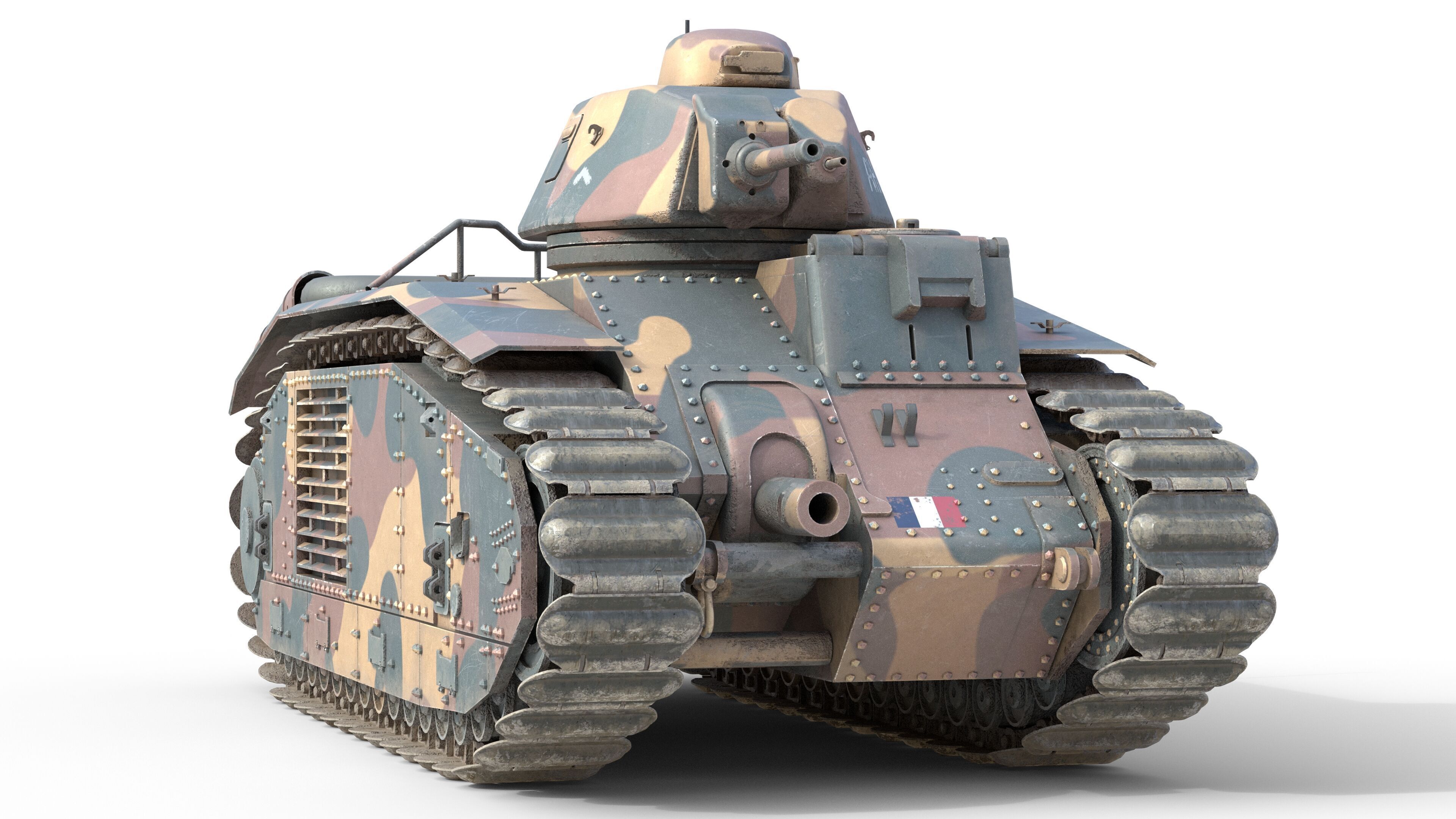 Char B1 French Heavy Tank Low-poly 3D model_2