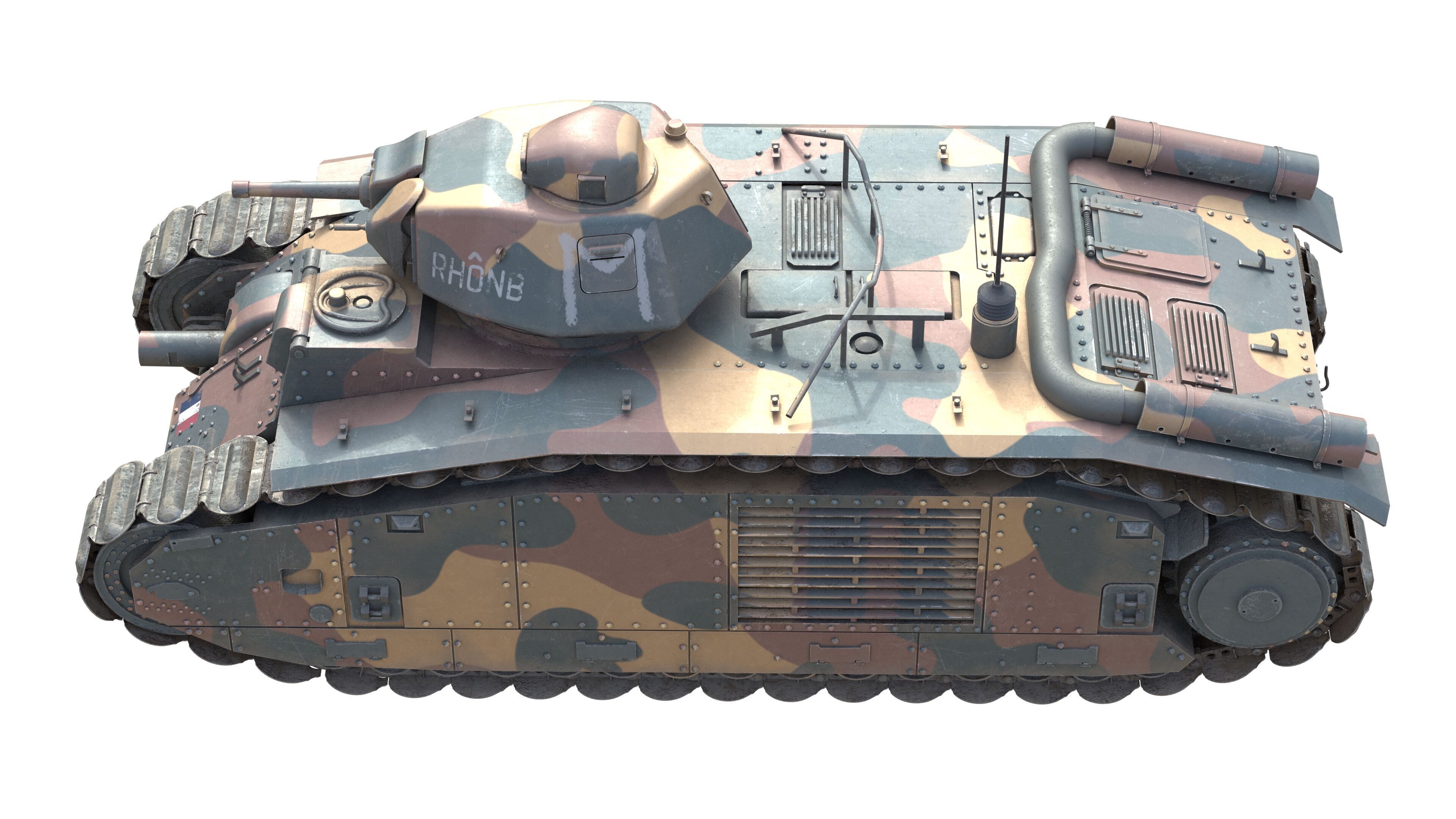 Char B1 French Heavy Tank Low-poly 3D model_3