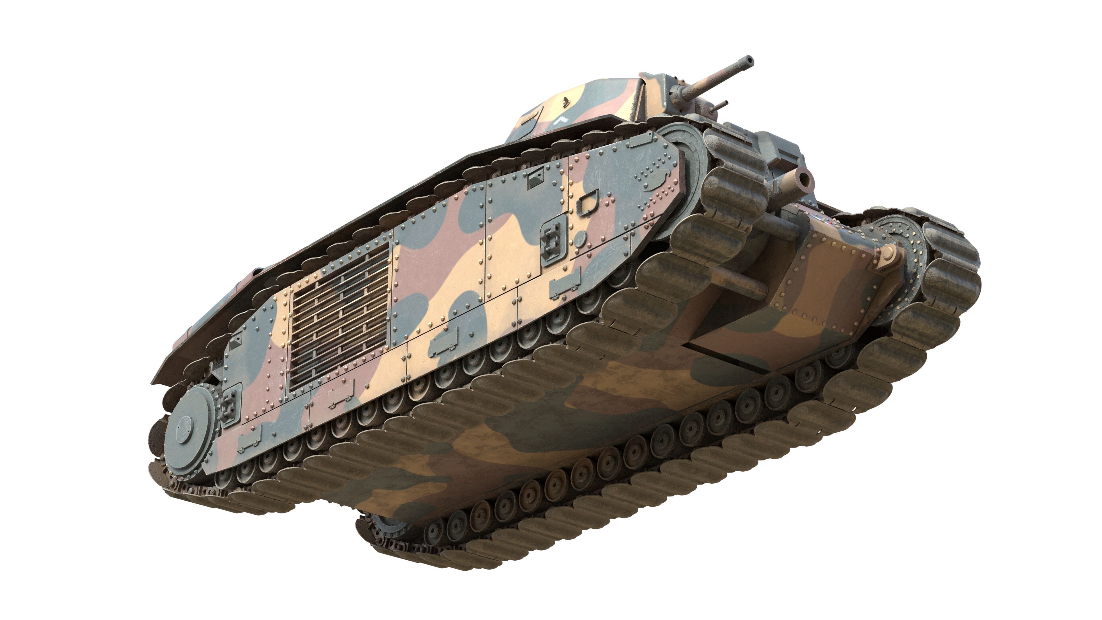 Char B1 French Heavy Tank Low-poly 3D model_7