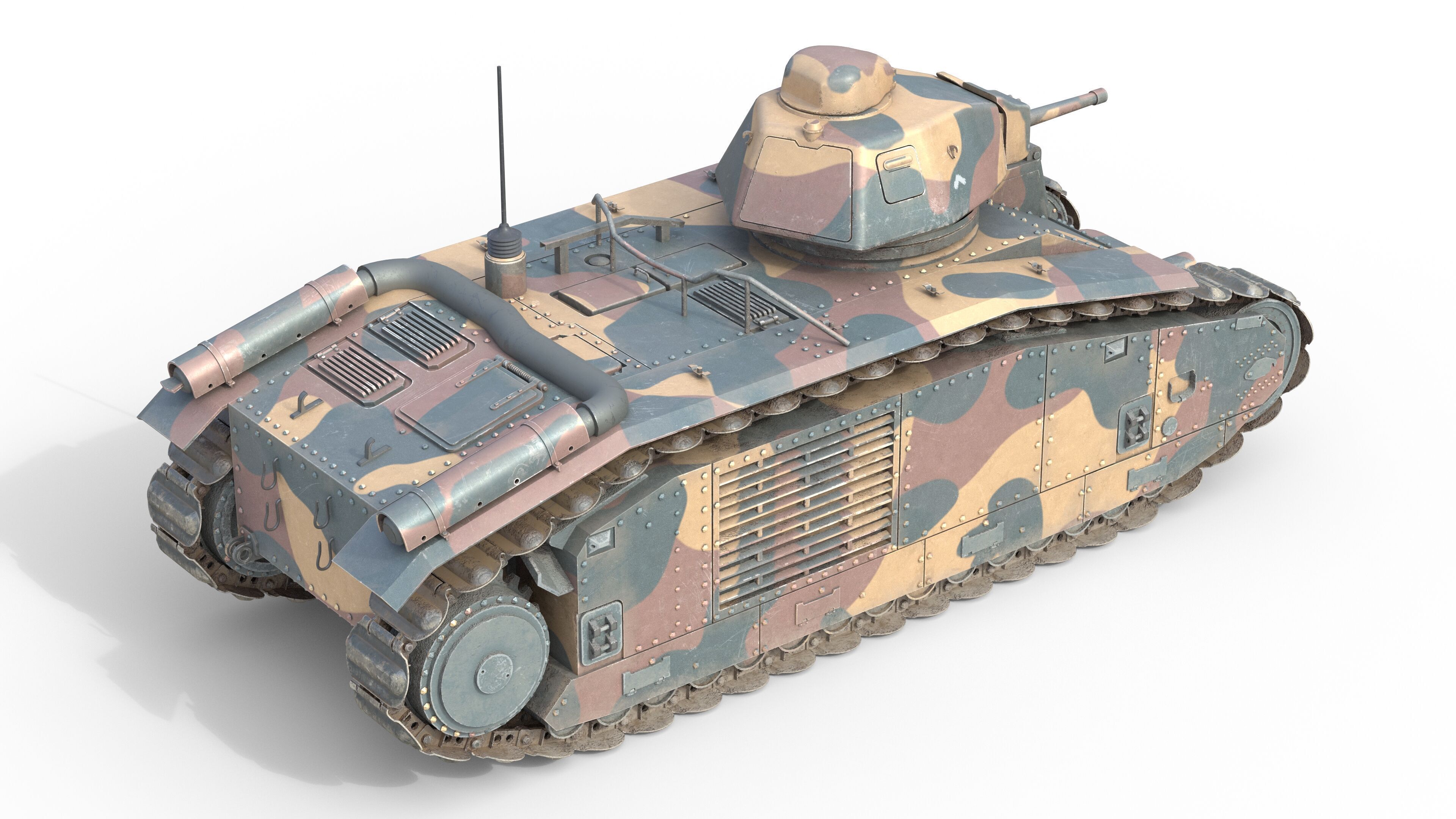 Char B1 French Heavy Tank Low-poly 3D model_1
