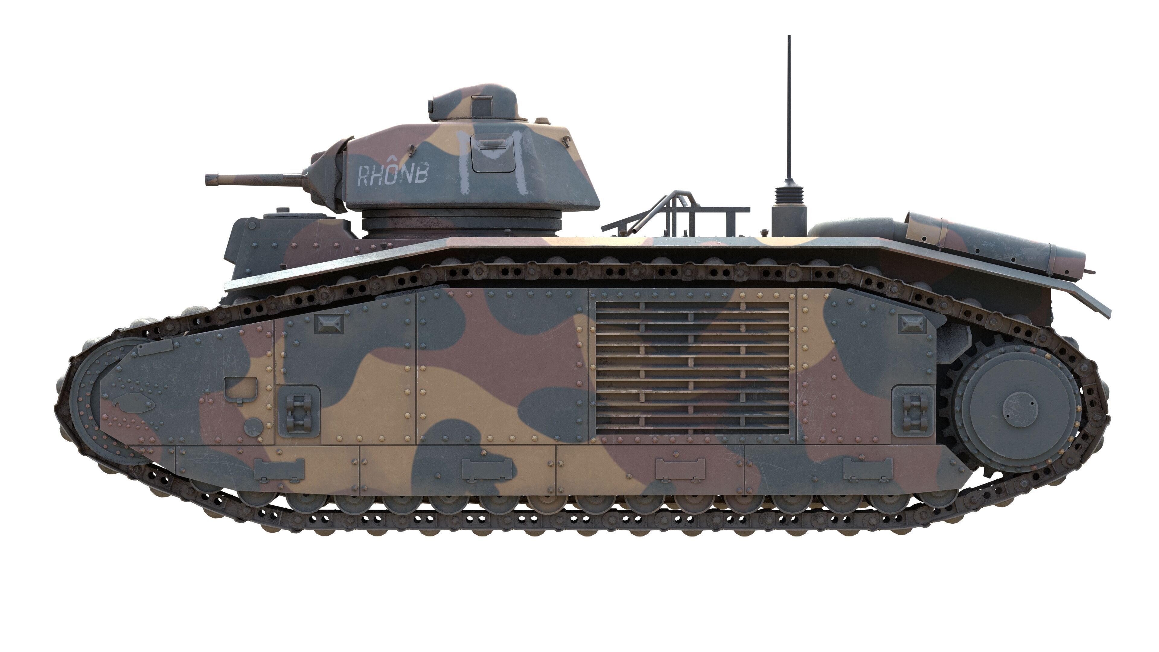Char B1 French Heavy Tank Low-poly 3D model_4