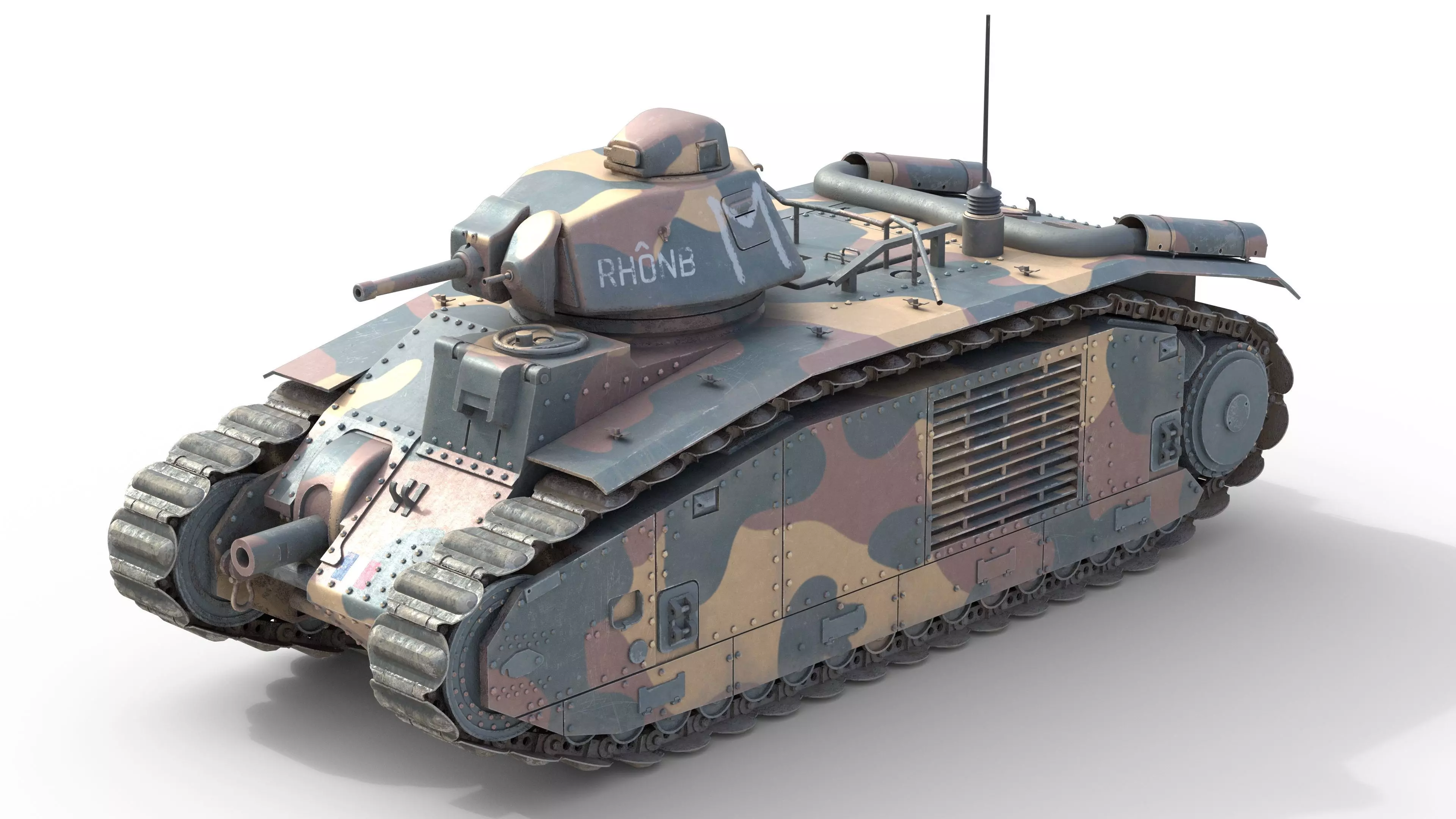 Char B1 French Heavy Tank Low-poly 3D model_0