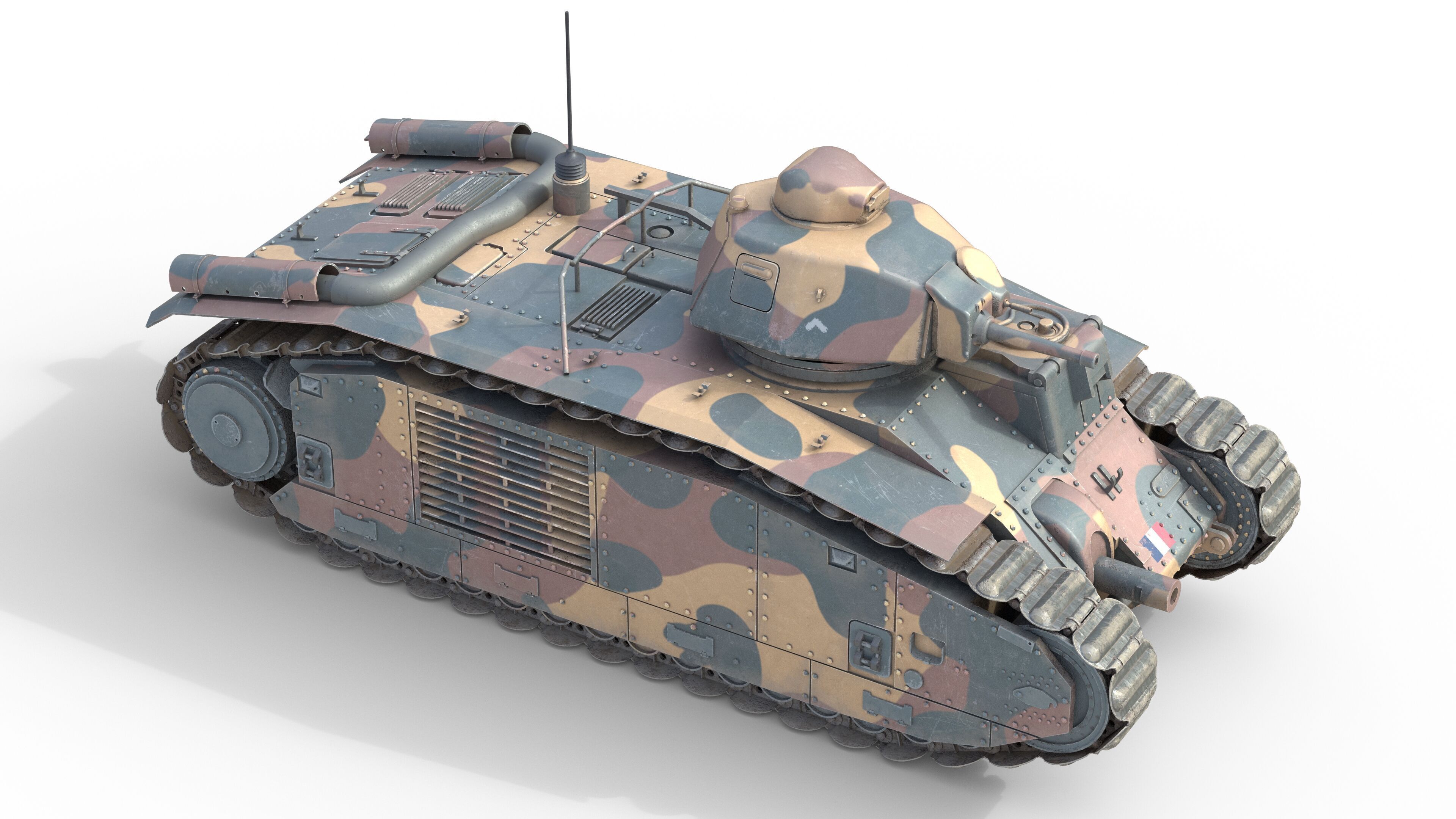 Char B1 French Heavy Tank Low-poly 3D model_8
