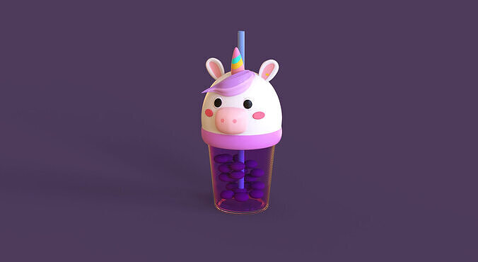 Low-Poly Unicorn Bubble Tea 02 Low-poly 3D model