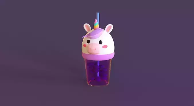 Low-Poly Unicorn Bubble Tea 02