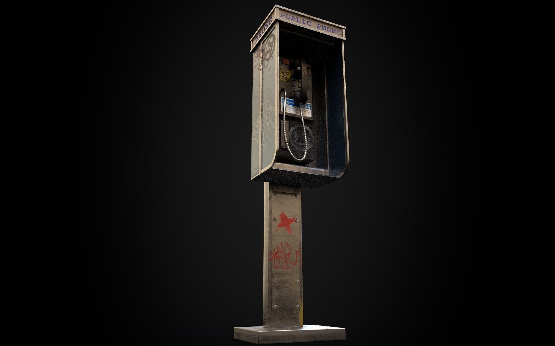 Payphone - Game Ready - Low Poly PBR 3D Model Low-poly 3D model_1