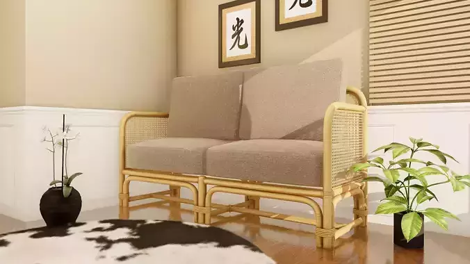 Modern Rattan 2 Seater Sofa Boho Cane Lounge