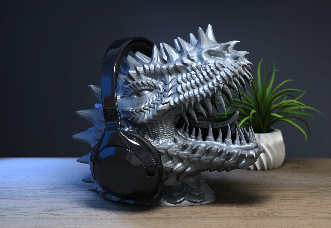 Dinosaure Headphone Stand Cyborg Headset Stand Perfect Gamer  3D print model_1