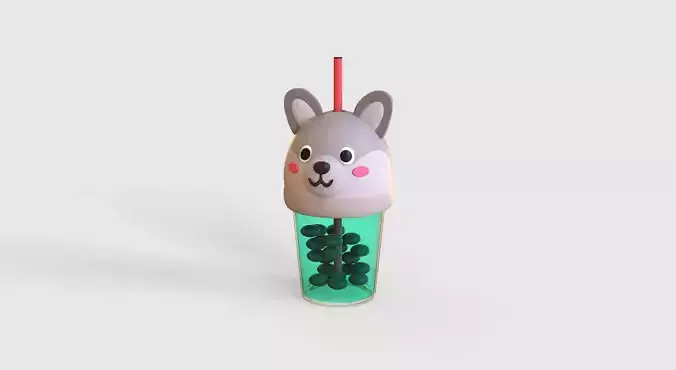 Low-Poly Wolf Bubble Tea 02
