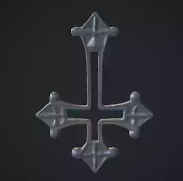 ornate upside down metallic cross with decorative ends 
