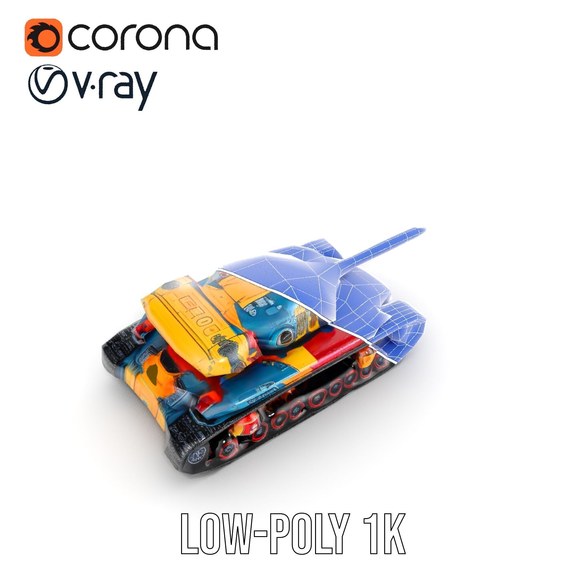 Colorful Battle Tank Model Pack for Game and Film Production Low-poly 3D model_17