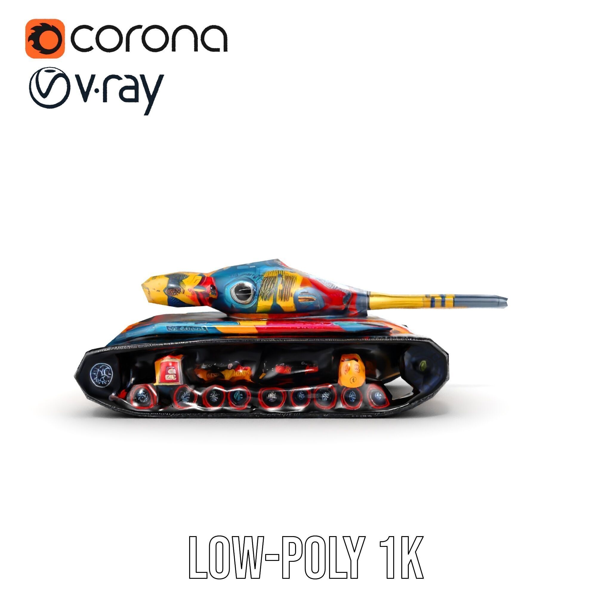 Colorful Battle Tank Model Pack for Game and Film Production Low-poly 3D model_11