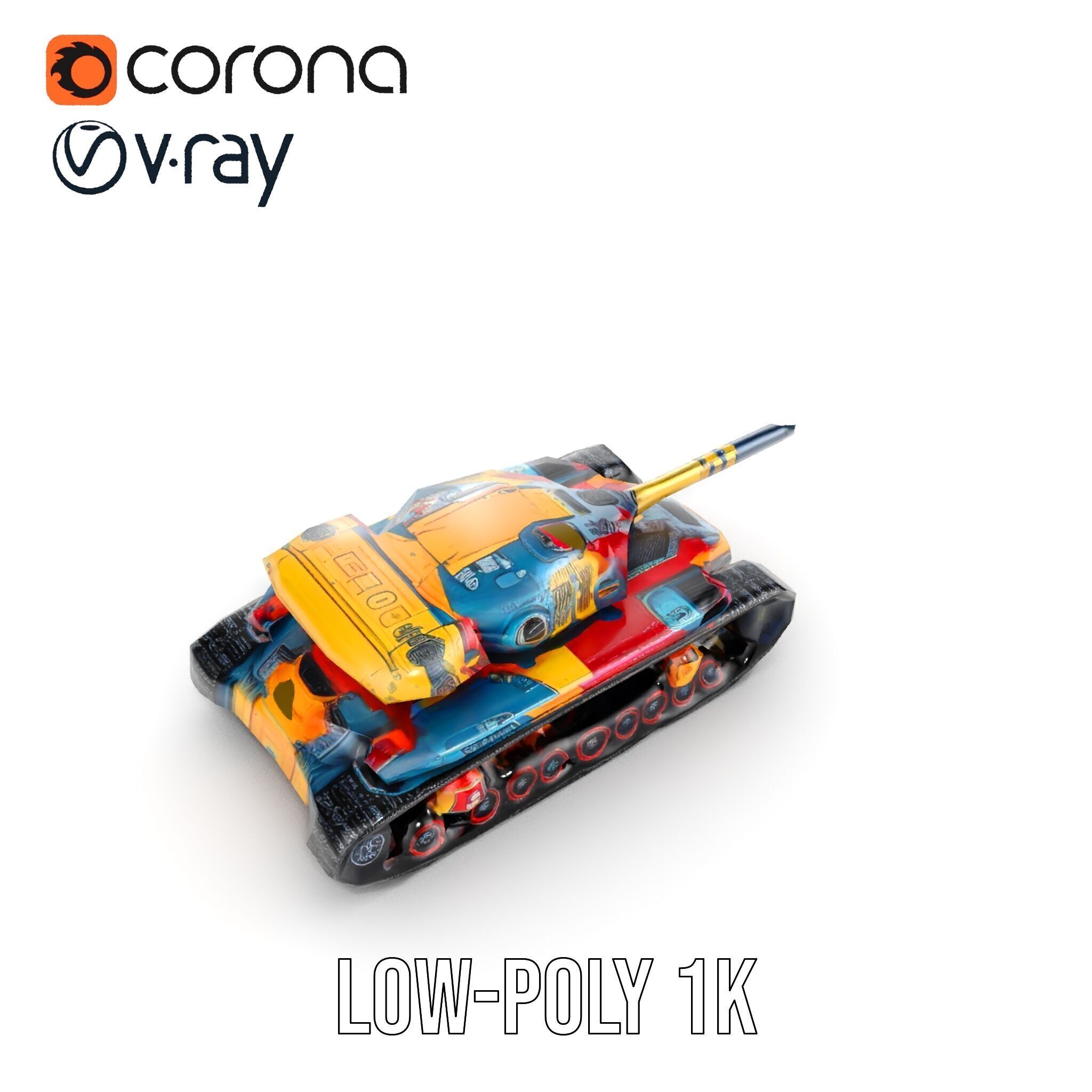 Colorful Battle Tank Model Pack for Game and Film Production Low-poly 3D model_27