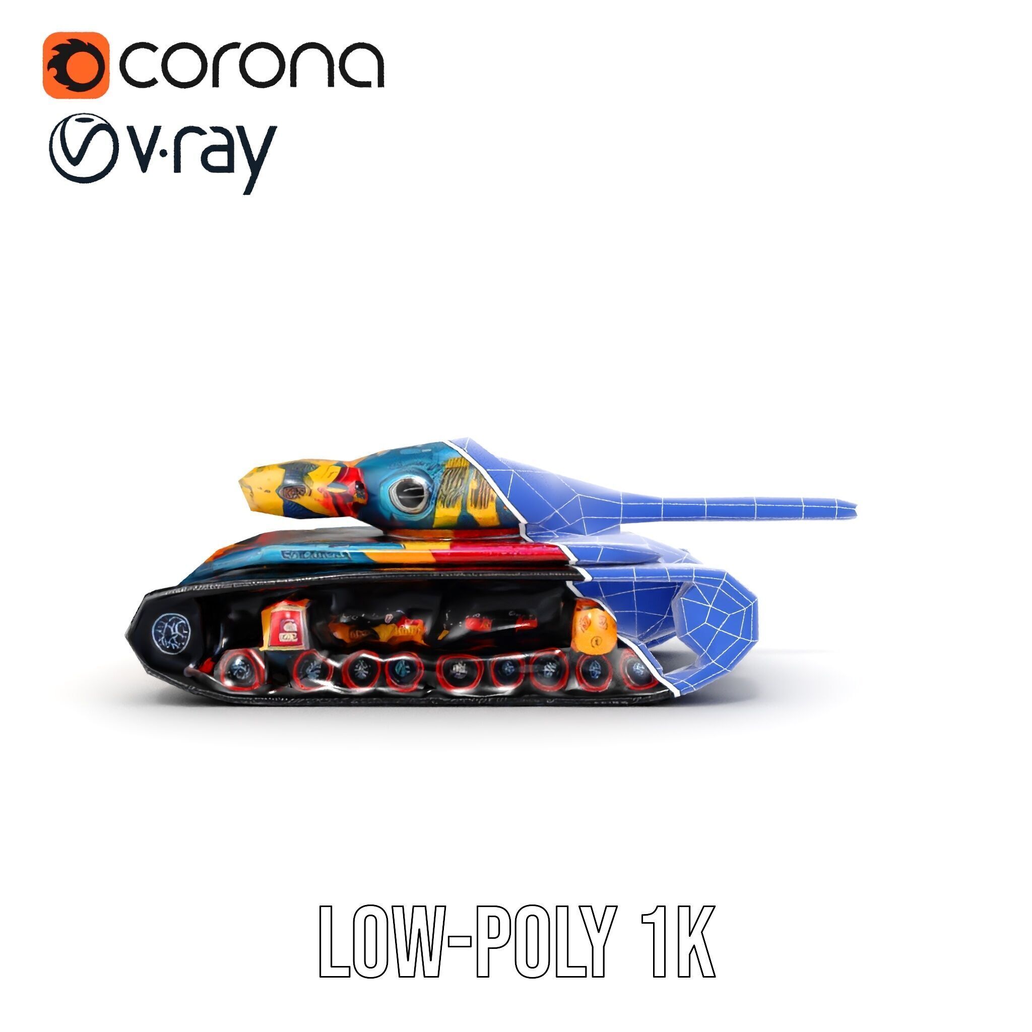 Colorful Battle Tank Model Pack for Game and Film Production Low-poly 3D model_19