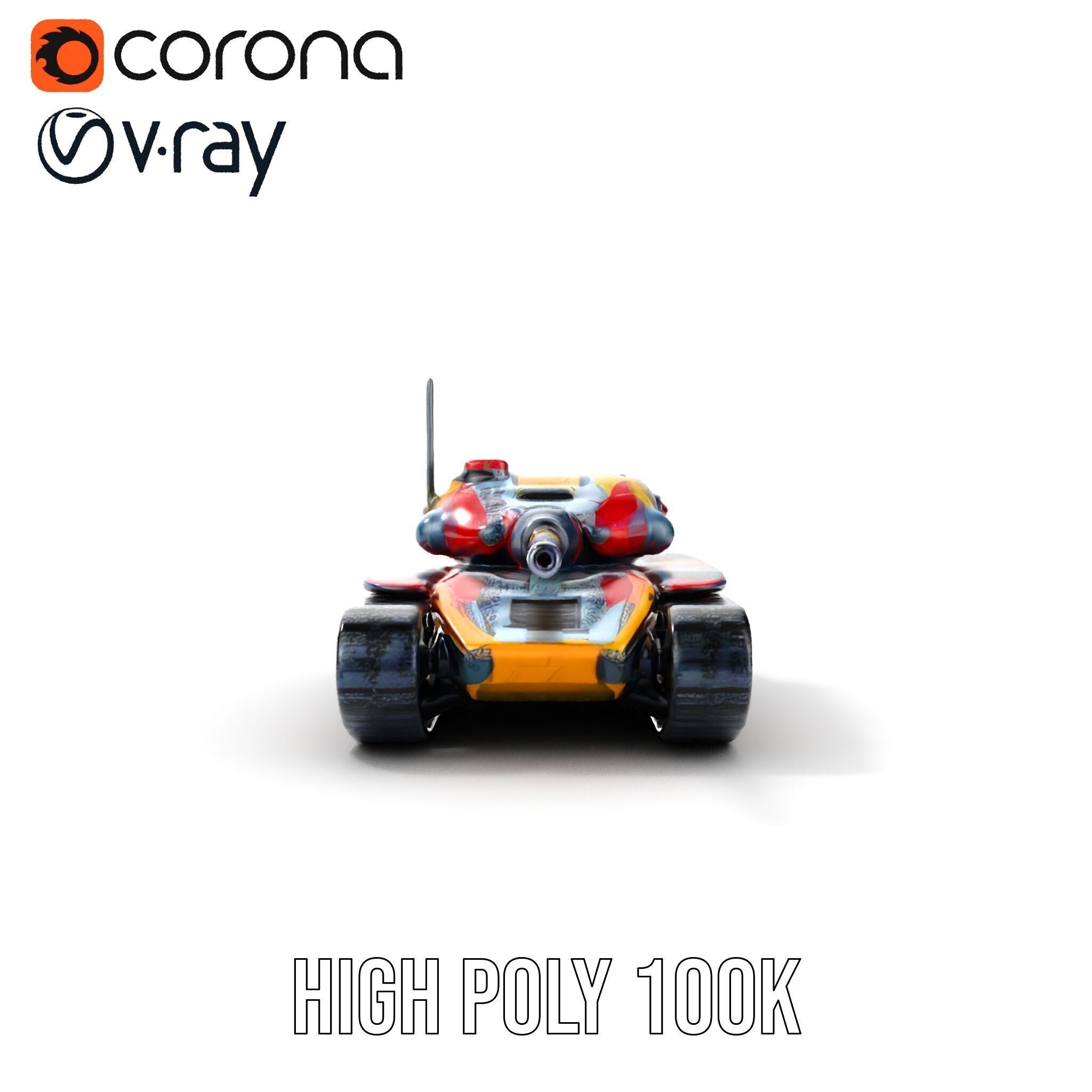 Colorful Battle Tank Model Pack for Game and Film Production Low-poly 3D model_36