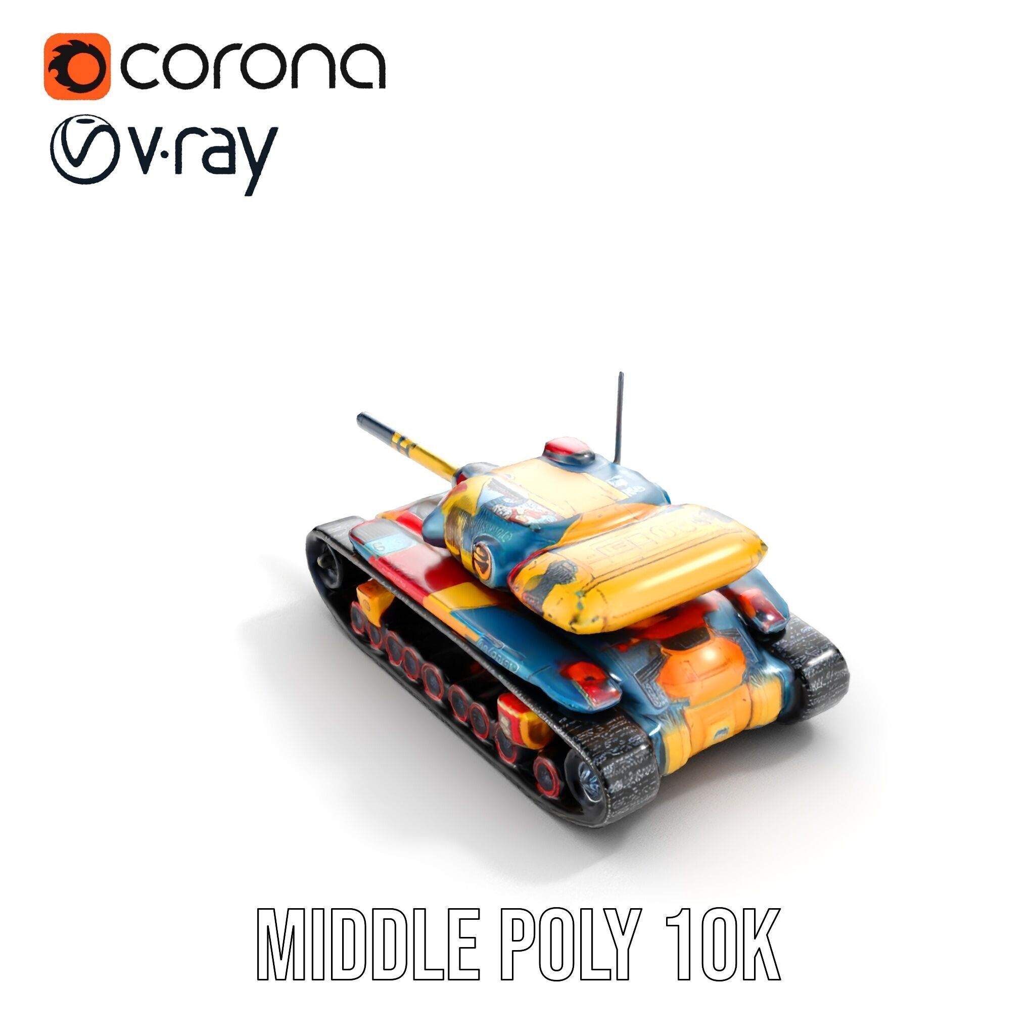 Colorful Battle Tank Model Pack for Game and Film Production Low-poly 3D model_10
