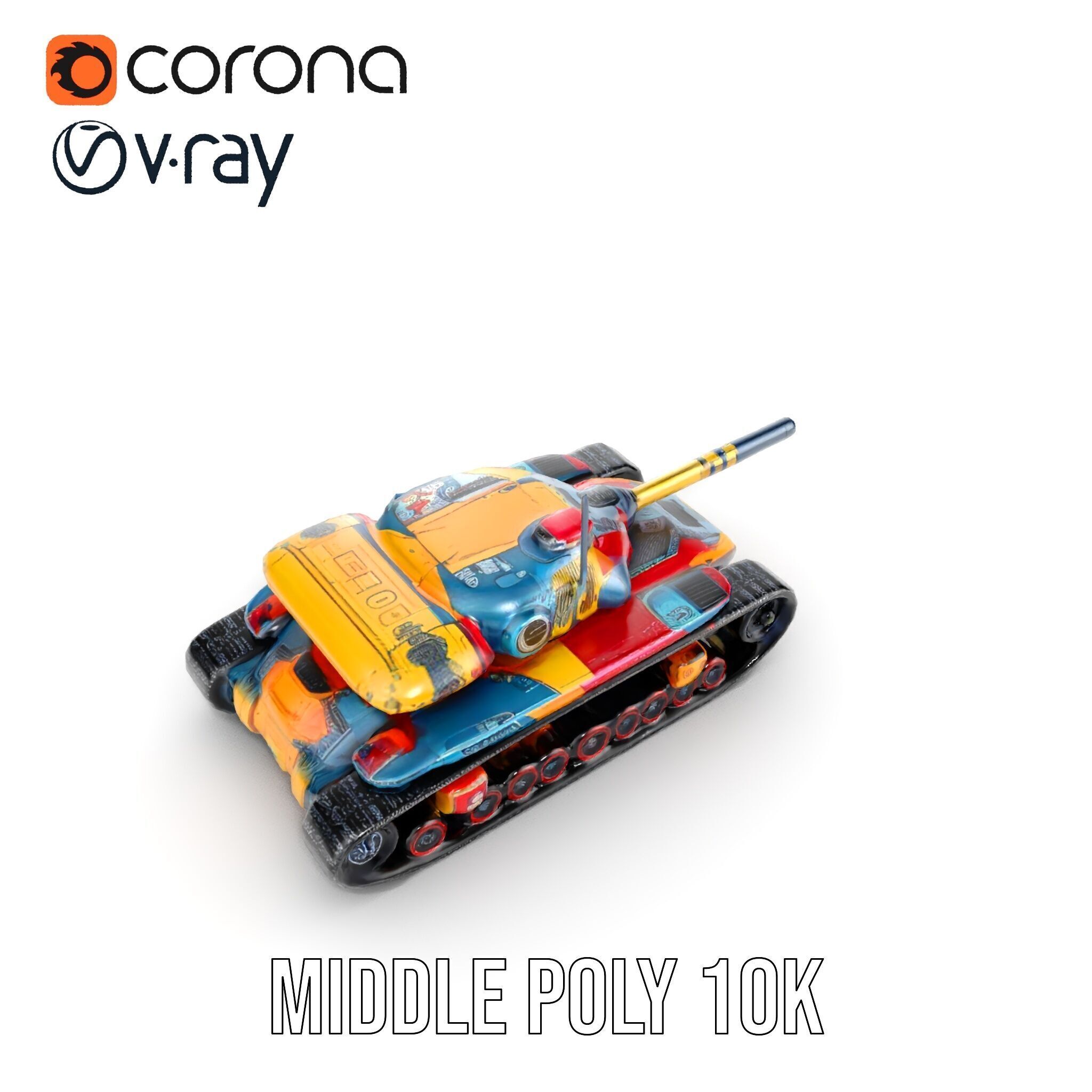 Colorful Battle Tank Model Pack for Game and Film Production Low-poly 3D model_13