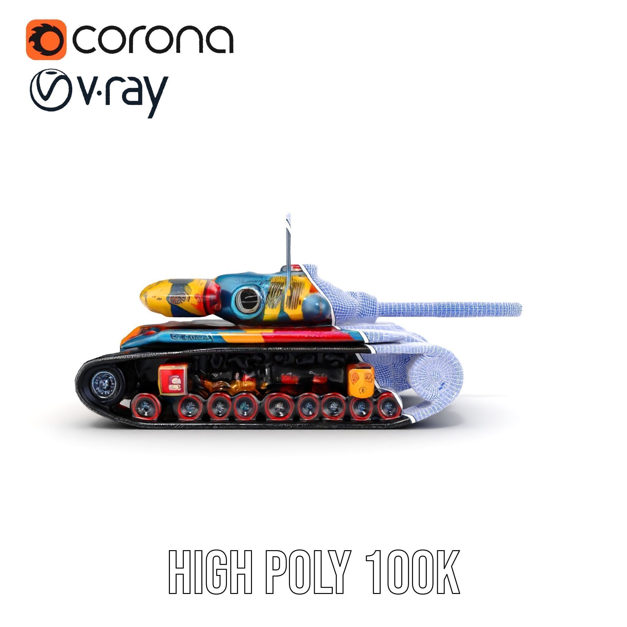 Colorful Battle Tank Model Pack for Game and Film Production Low-poly 3D model_39