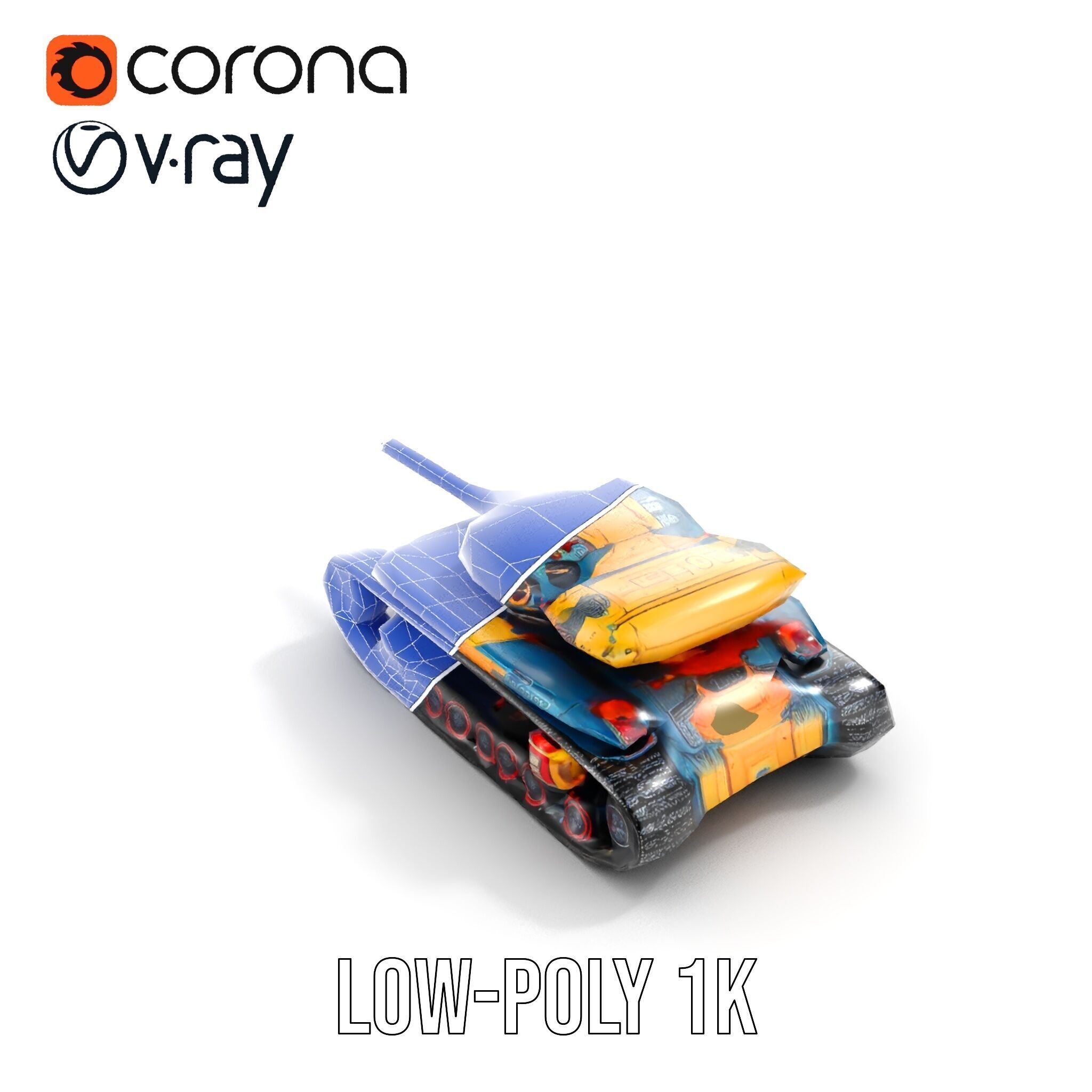 Colorful Battle Tank Model Pack for Game and Film Production Low-poly 3D model_30