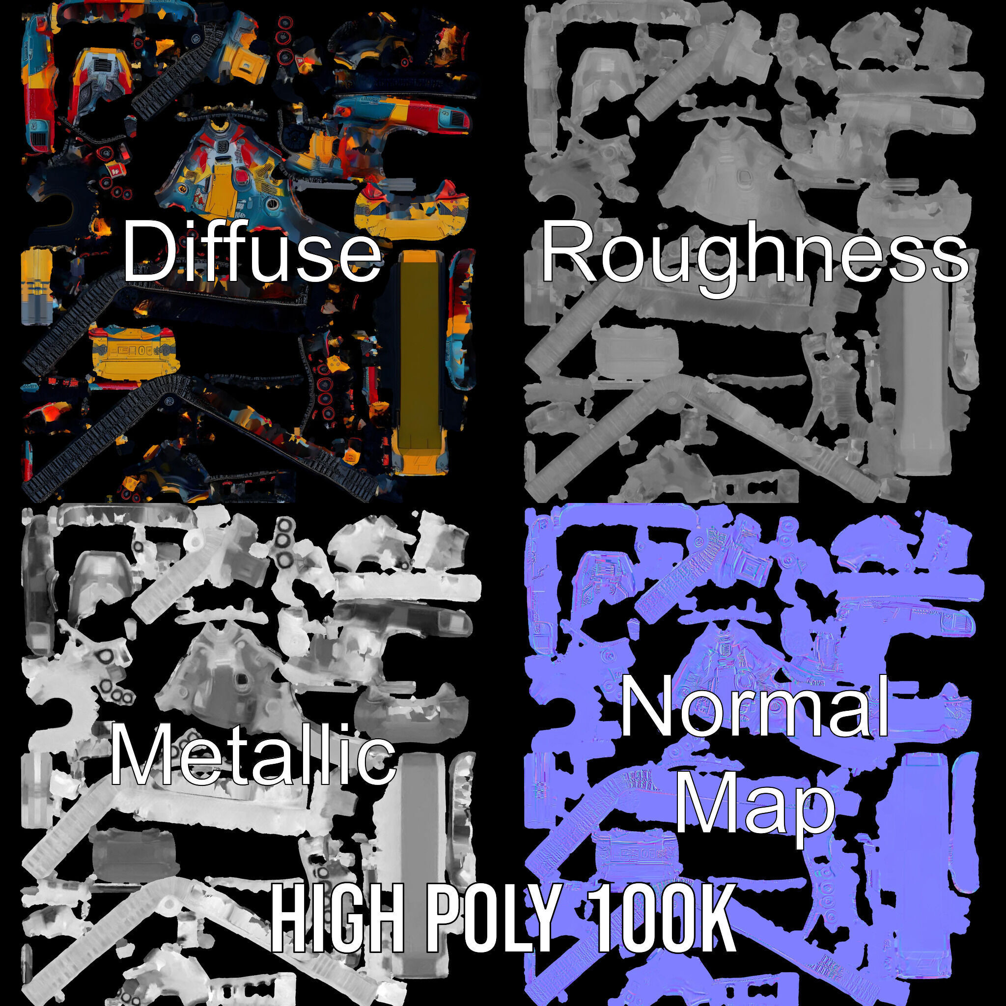 Colorful Battle Tank Model Pack for Game and Film Production Low-poly 3D model_4