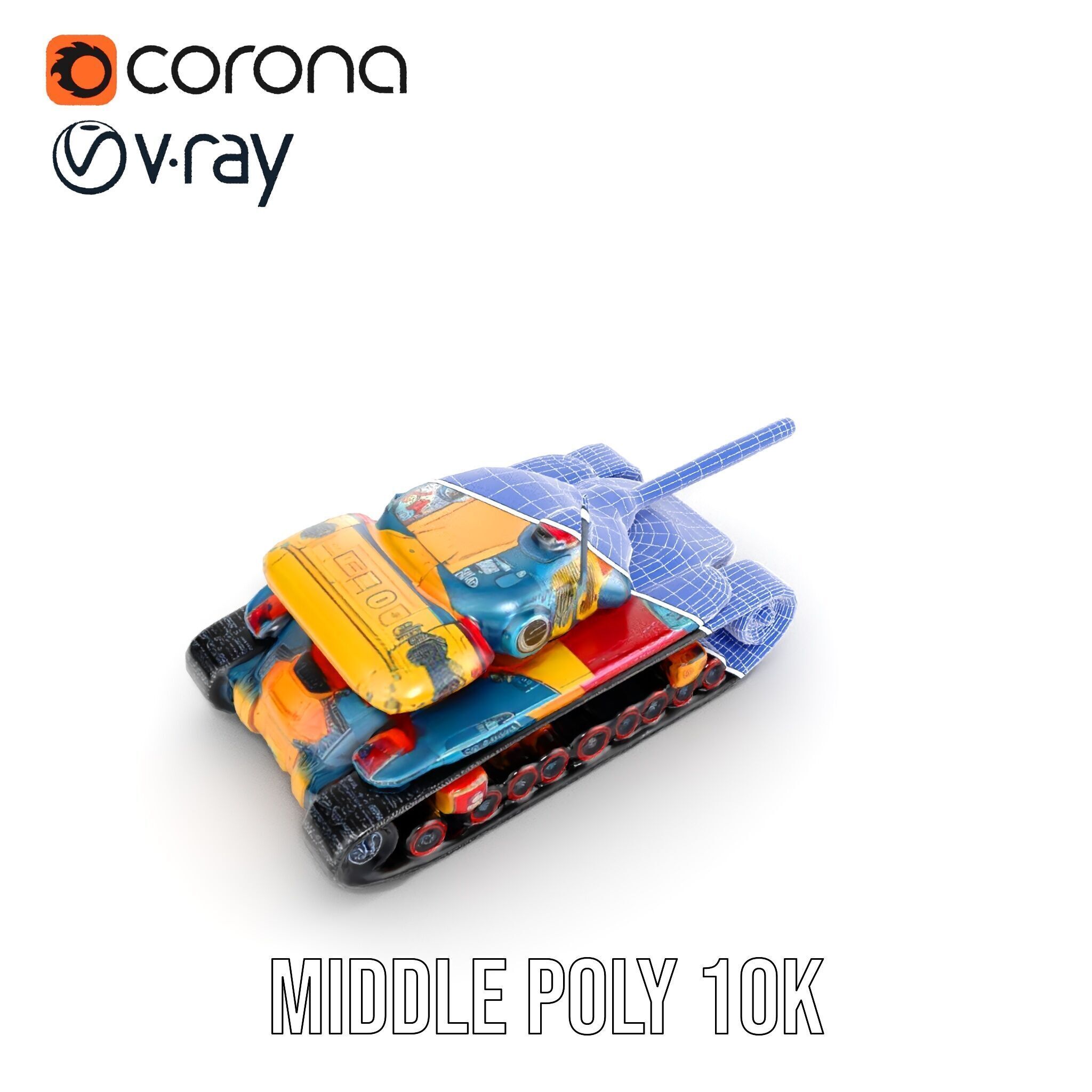 Colorful Battle Tank Model Pack for Game and Film Production Low-poly 3D model_16