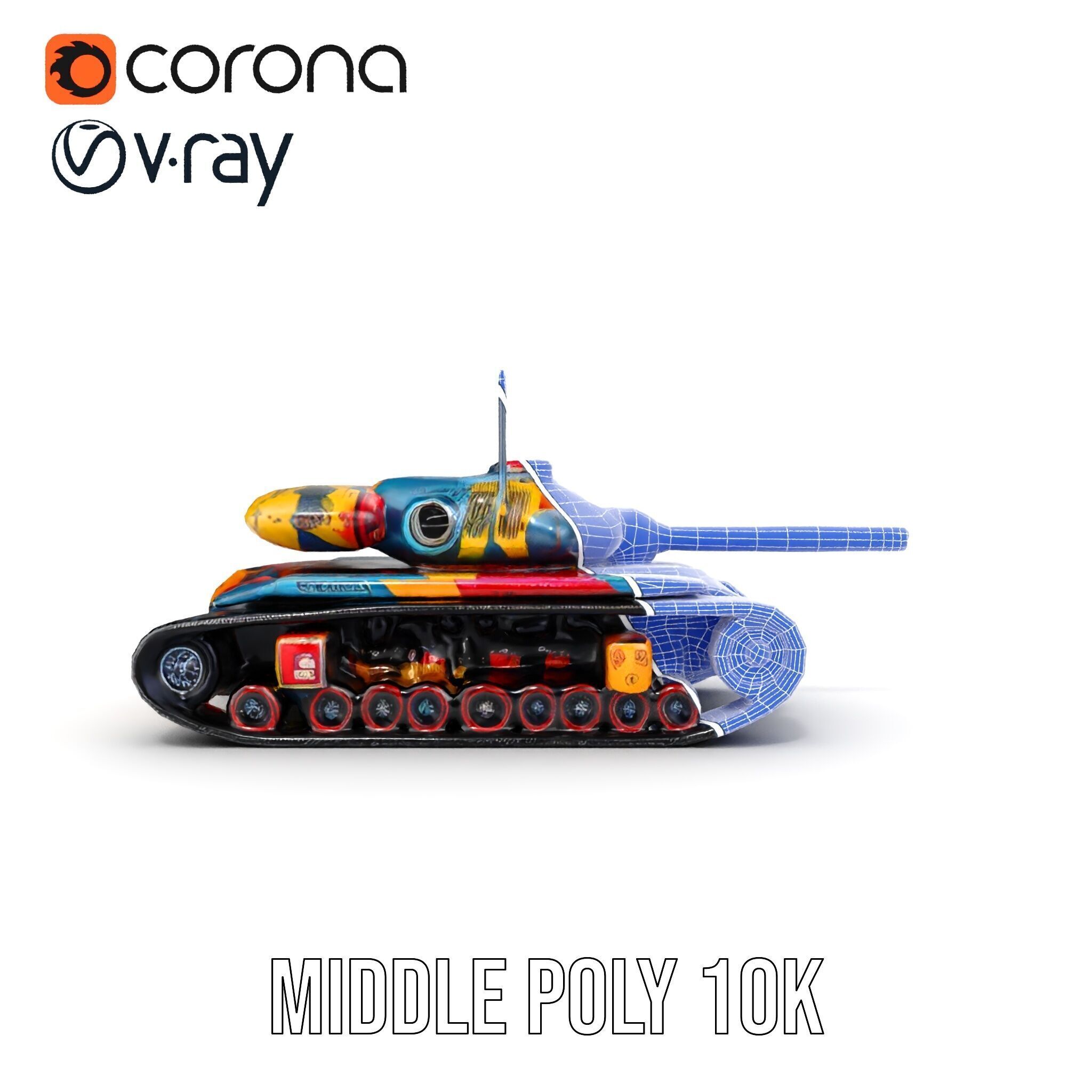 Colorful Battle Tank Model Pack for Game and Film Production Low-poly 3D model_29