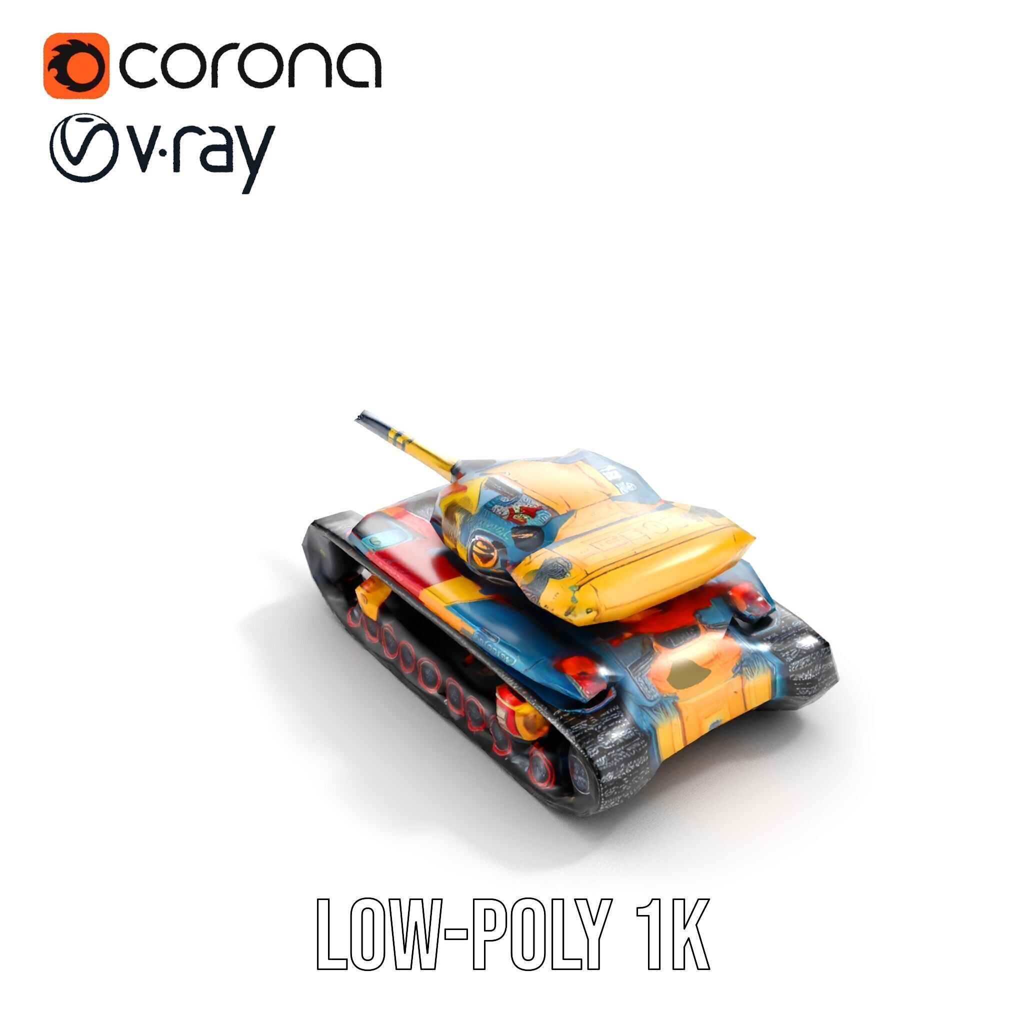 Colorful Battle Tank Model Pack for Game and Film Production Low-poly 3D model_14